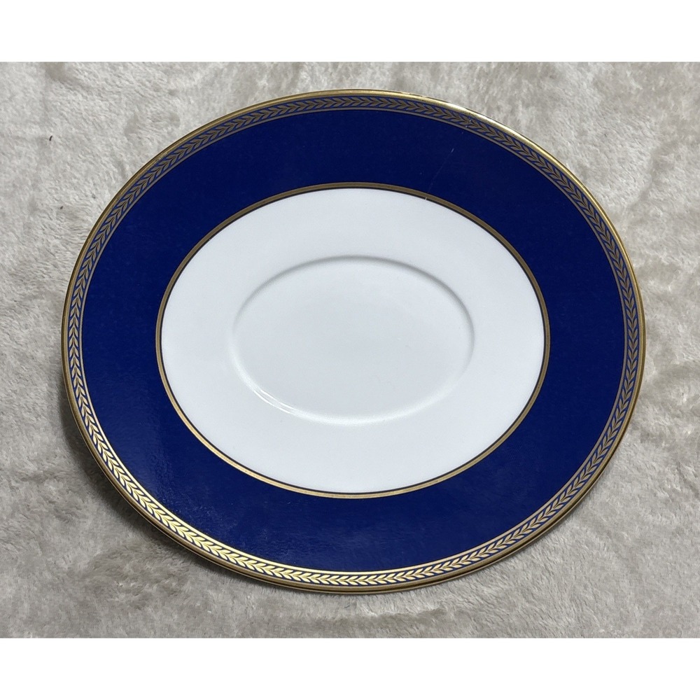 Wedgwood Renaissance Gold Sauce Boat Stand Iconic Blue Bone China Oval